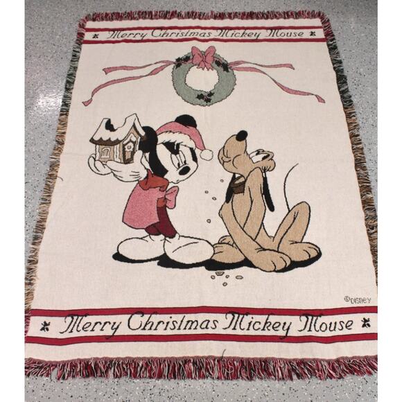 Disney Merry Christmas Mickey Mouse Pluto Tapestry Throw Blanket 48 x 66 - Picture 1 of 9